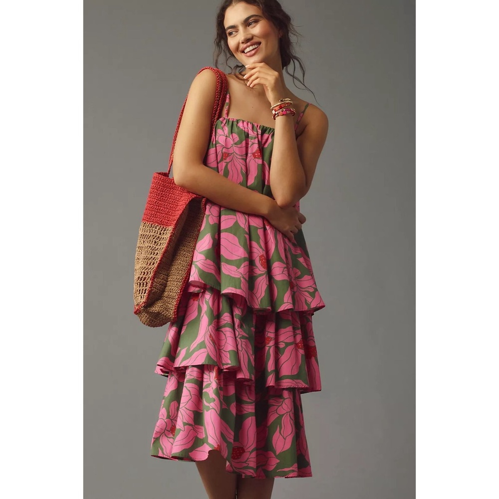 Anthropologie Corey Lynn Calter Tie-Shoulder Tiered Midi Dress NWT SZ S and 1X